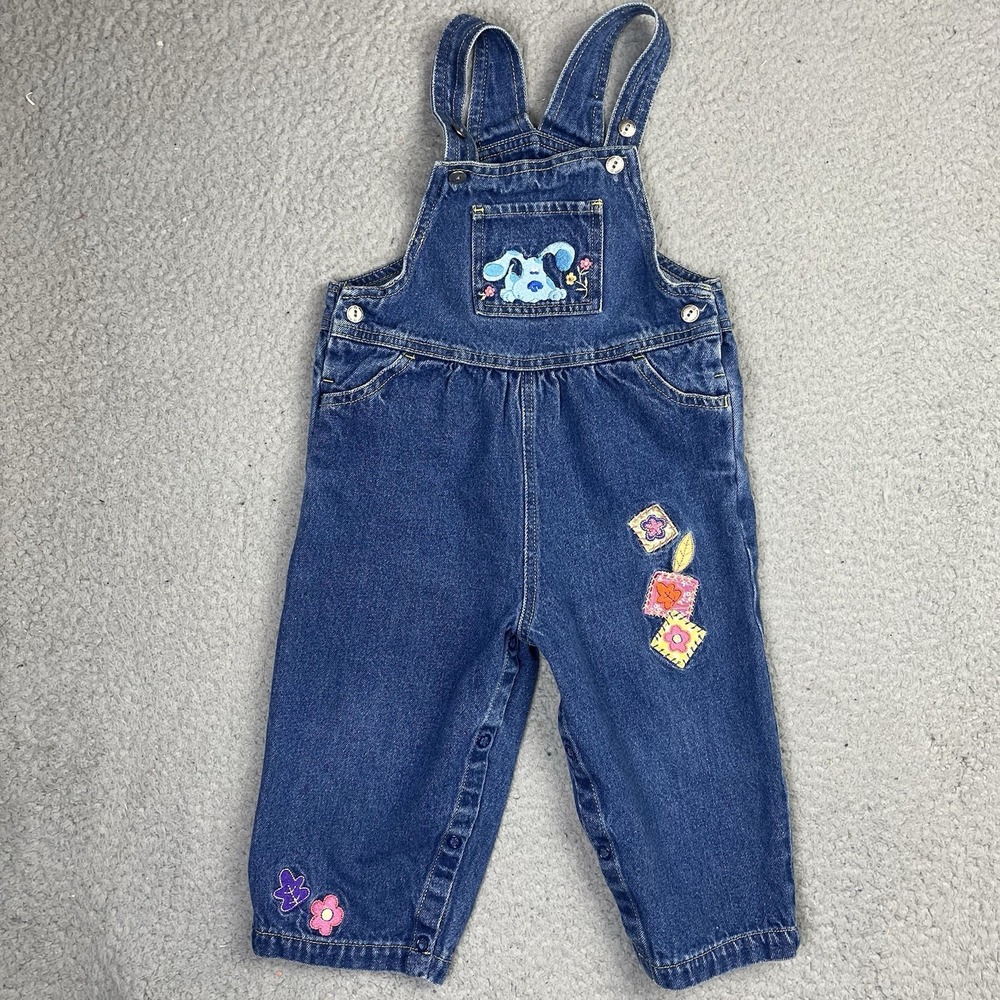 Vintage Y2K Blue Clues Kids Blue Denim Overalls Cartoon Size Girls 24 Months